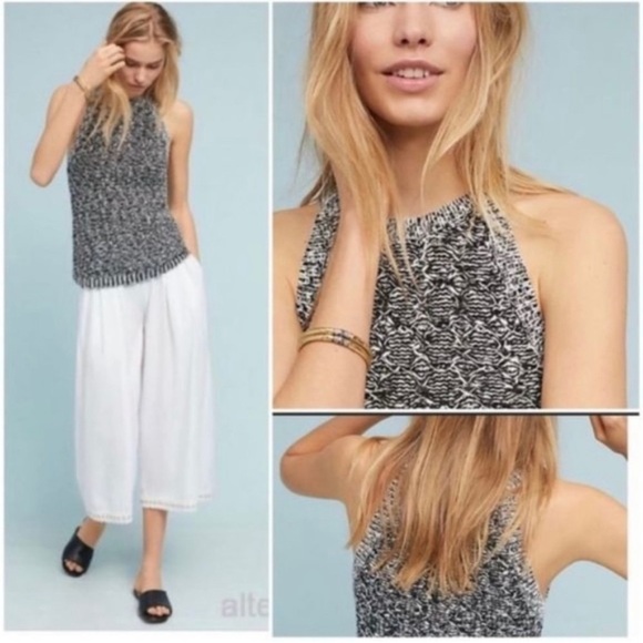 Anthropologie Black and White Knit Sleeveless Sweater Halter Tank Top Size L - Picture 4 of 13